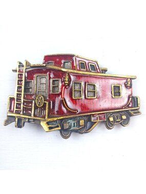 Vtg 1978 Red Caboose Train Belt Buckle By Great American Chicago Buckle Co. USA
